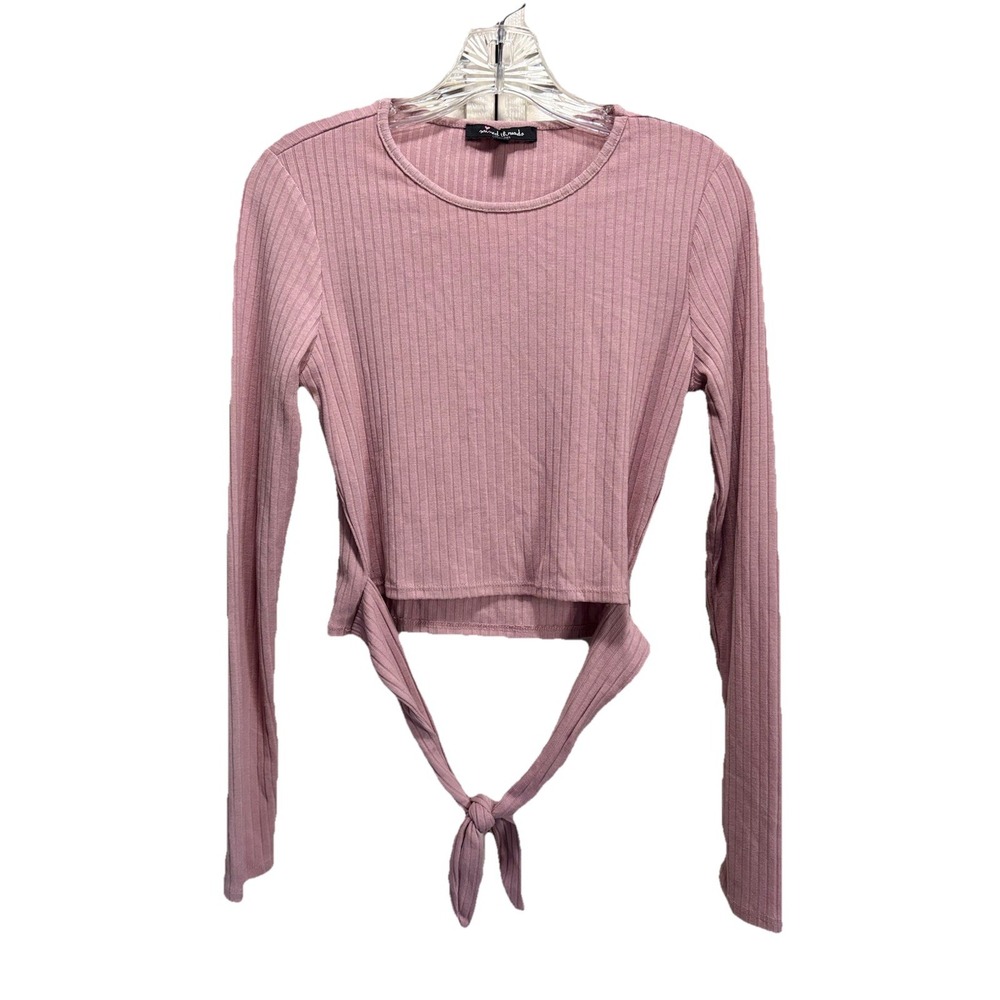 Mixed Threads Pink Ribbed Long Sleeve Tie Waist Top Size M Round Neck